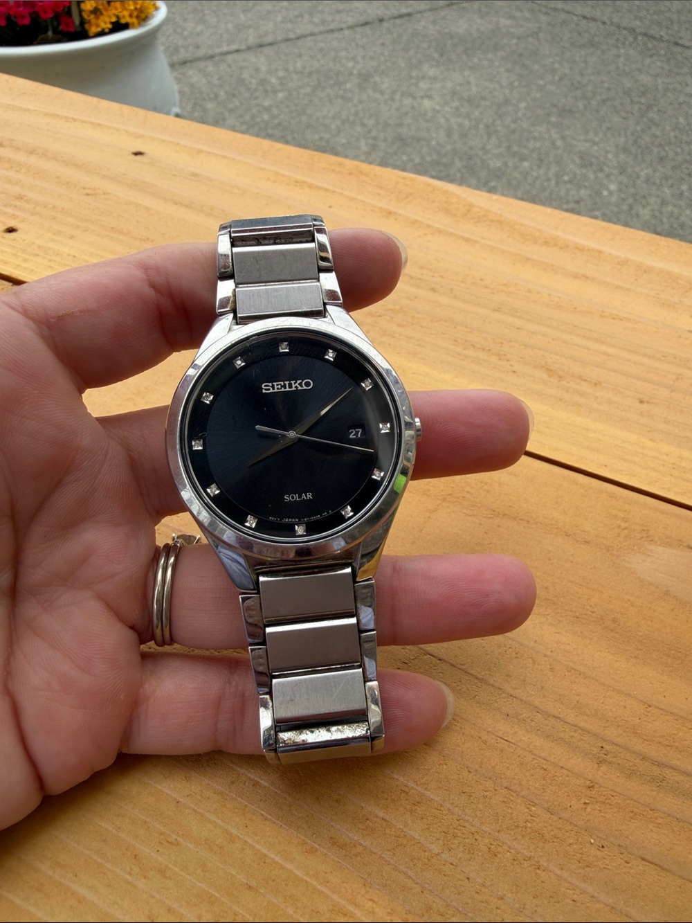 Seiko Silver Stainless Steel Watch with Black Dial